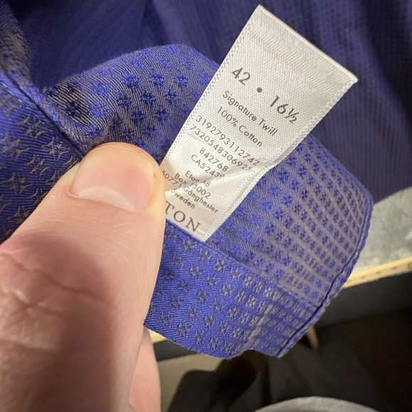 Eton Men's L Dark Blue Star Dobby Twill Contemporary Fit LS SEE DESCRIPTION - Picture 7 of 16